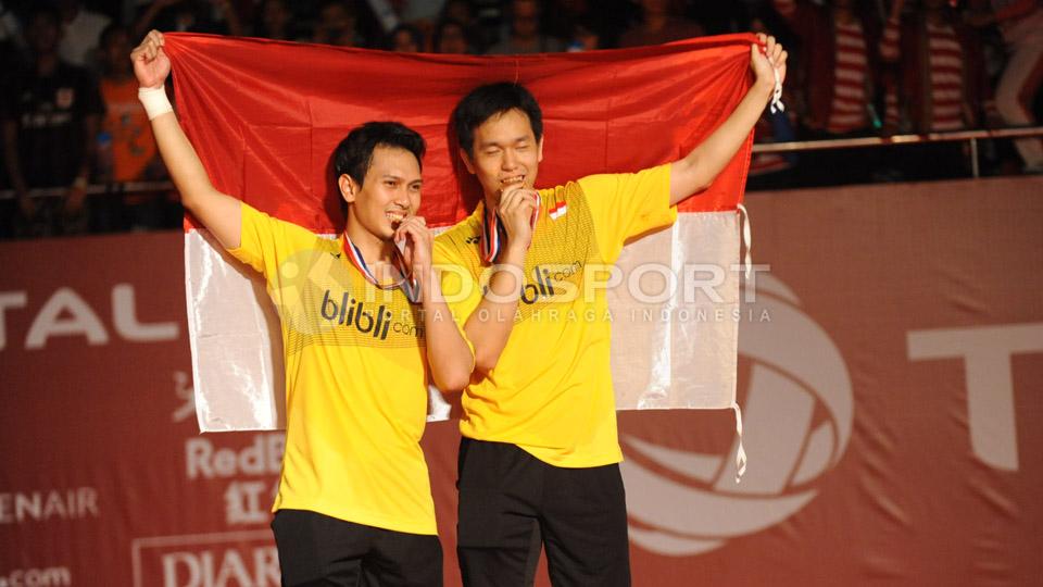Hendra/Ahsan saat juara dunia 2015 di Jakarta.